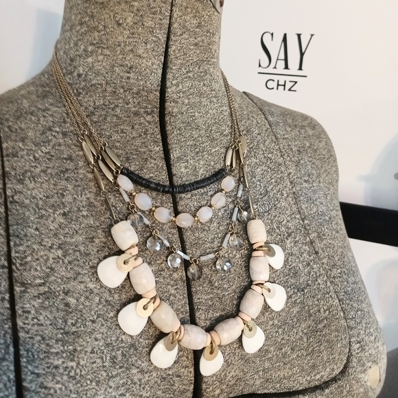 4 strand gemstone glass & metal necklace - Picture 4 of 9